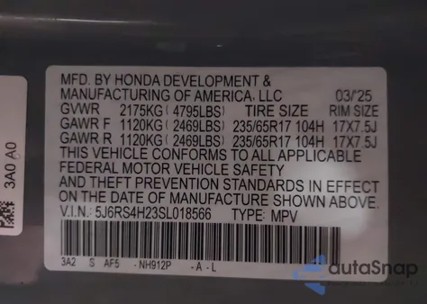 2025 Honda Cr-V Lx Awd из США, поврежденный, VIN 5J6RS4H23SL018566